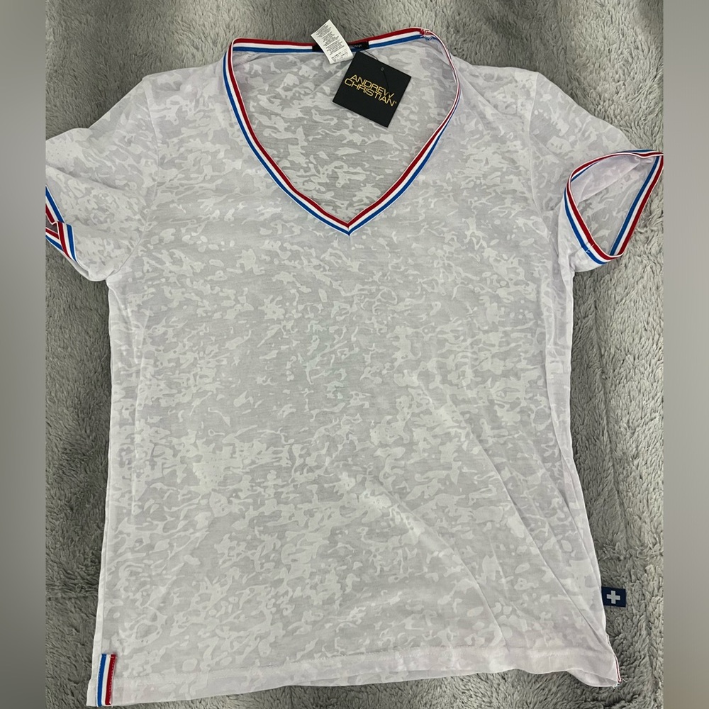 NEW W/ Tags ANDREW CHRISTIAN AUTHENTIC 
Tour Burnout V-Neck Tee WHITE MEDIUM Men